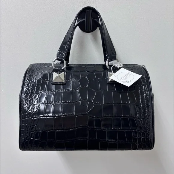 NWT Michael Kors Grayson Black Medium Crocodile-Embossed Leather Duffel Satchel - Picture 4 of 13